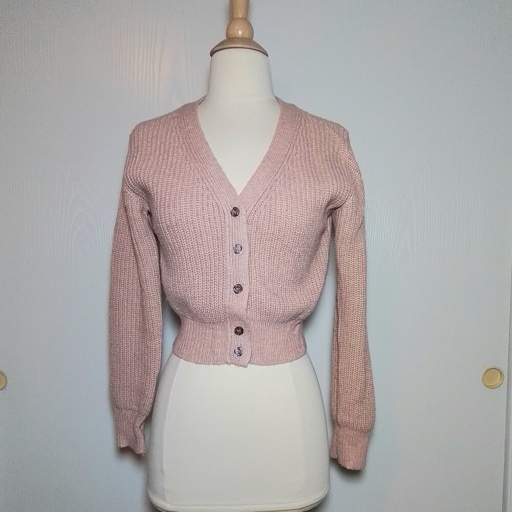Kimchi Blue Cropped Cardigan Sweater Dusty Rose V Neck UO size S